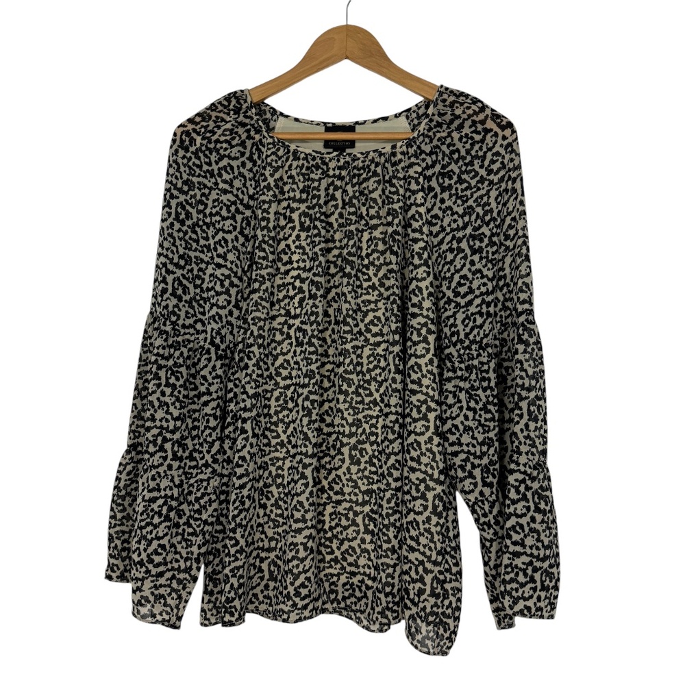 JM Collection Women’s Size Medium Brown Black Animal Print Long Sleeve Blouse